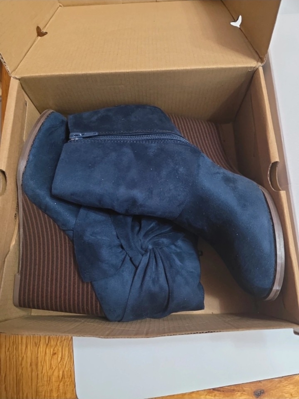 Women's Navy Suede Ankle Boots with Side Zip and Knot Detail